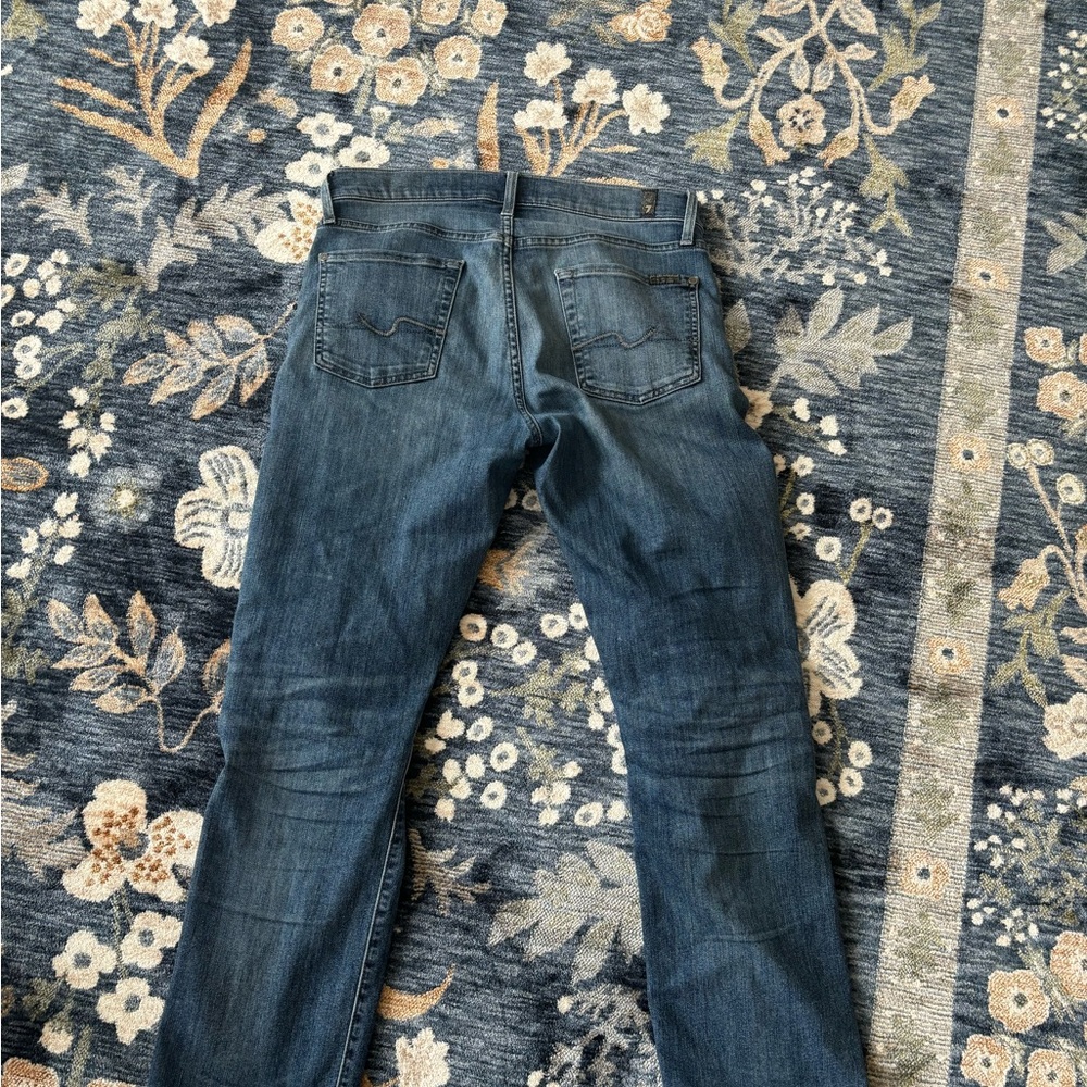 7 For All Mankind Blue Slim Jeans with Faded Detailing